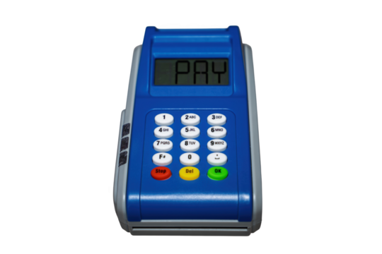 Blue Payment Terminal Top View on Transparent Background