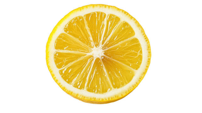 Bright Lemon Slice on Transparent Background Fresh Citrus Fruit Half Cut