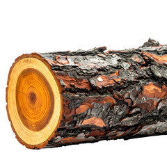 Close-up of rough bark and exposed rings on a cut tree trunk