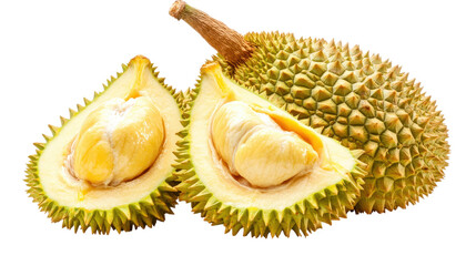 Durian Cut Open Showing Fruit Flesh on Transparent Background Tropical Asian Food