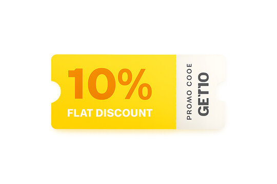 Yellow coupon with 10 percent flat discount and promo code get 10