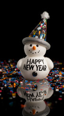 Happy new year concept. A little snowman with happy new year text