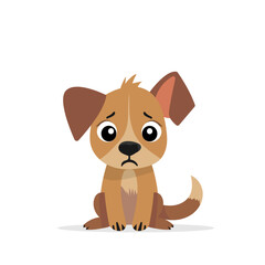 Cute brown doggie illustration of animal sitting flat design