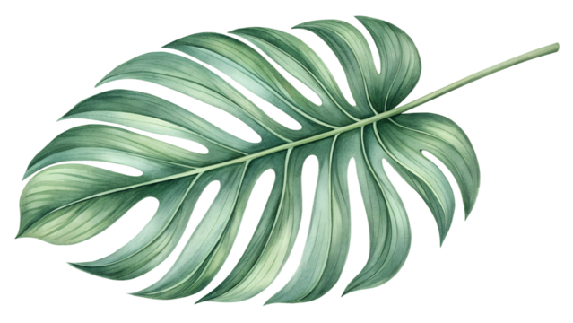 Monstera Leaf Isolated Green Tropical Botanical Illustration PNG