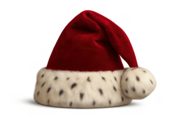 Santa claus hat with white spotted fur trim, festive christmas holiday accessory on transparent background