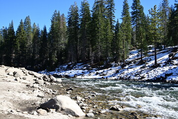 beautiful winter mountain river at Huntington lake
