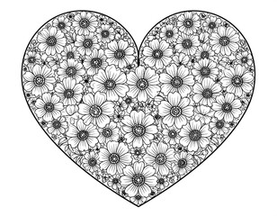 Heart filled with detailed flowers