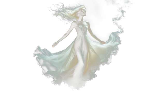 Ethereal bodiless ghost in form of beautiful woman in long dress