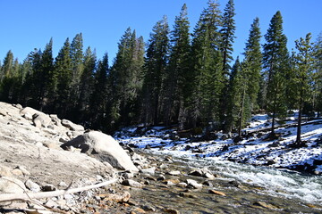 beautiful winter mountain river at Huntington lake