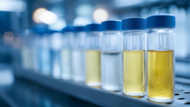 Cryogenic storage room with glowing vials in sleek racks under cold blue light, emotion of precision and focus visible, representing stem cell preservation, biomedical research, and long-term