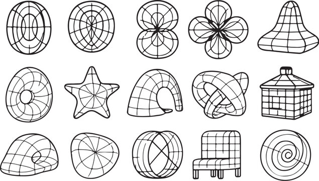 Parametric Geometric Forms Black and White Vector Illustration.eps