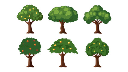 Diverse Green Trees: A collection of various lush, leafy trees showcases the beauty and diversity of nature, perfect for illustrating growth, environment, or landscaping concepts.