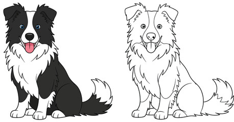 Cute Cartoon Border Collie Dog Sitting Vector Illustration