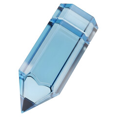 3D Rendering of Blue Glass Pencil, Writing Icon, Transparent Edit Symbol, Cristal Drawing Tool, Education Element