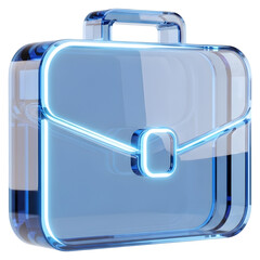 3D Model of Blue Glass Briefcase, Business Icon, Transparent Portfolio, Work Symbol, Cristal Bag Illustration