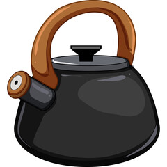 Retro Style Black Kettle With Wooden Handle And Metal Spout For Heating Water And Making Beverages On A Transparent Background