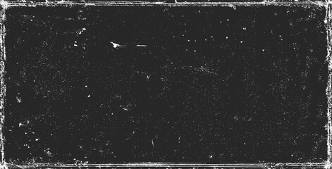 Worn black grunge texture. Weathered paper effect. White grainy texture on black background. Dust overlay textured. Grain noise particles. Torn graininess pattern. Vector illustration, EPS 10.