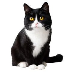 Tuxedo cat with yellow eyes png black and white png feline png pet png domestic png whiskers png animal png cute png portrait png fur png transparent background image