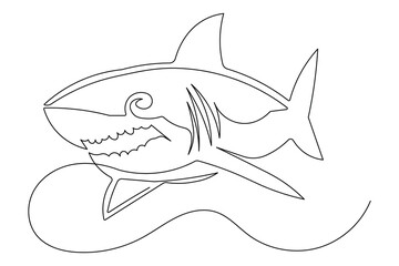 Shark one line drawing minimal art isolated outline design