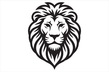 Detailed black and white illustration of a majestic lion s head