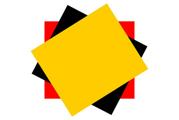 Abstract geometric composition of overlapping yellow, black, and red squares for modern art, poster background, and minimalist graphic design