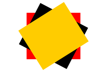 Abstract geometric composition of overlapping yellow, black, and red squares for modern art, poster background, and minimalist graphic design