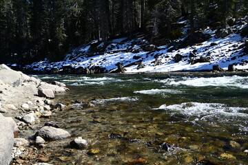 beautiful winter mountain river at Huntington lake