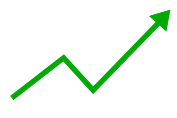 Green upward zigzag arrow for growth, success concept design, business, finance, and performance presentation graphics