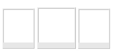 Set of three blank photo frames isolated on transparent background