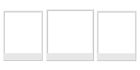 Set of three blank photo frames isolated on transparent background