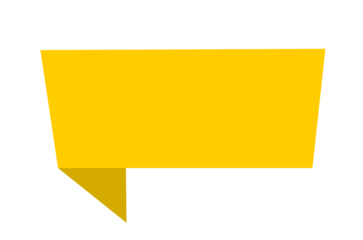 Yellow geometric speech bubble banner with folded corner isolated on white background, modern label design for sale, quote, and social media announcement