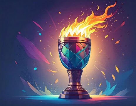 Colorful Trophy Cup with Flames