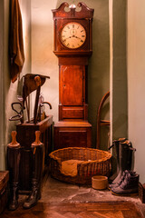 A Grandfather Clock And A Dog Basket In A Little Cosy Nook In An English Country Mansion