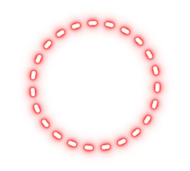 Obraz premium Glowing red dotted circle frame isolated on transparent background, neon ring outline design for poster, sticker, or digital overlay decoration