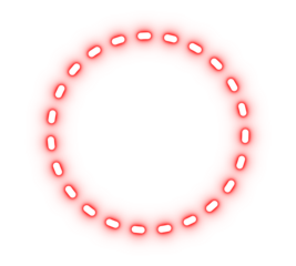 Glowing red dotted circle frame isolated on transparent background, neon ring outline design for poster, sticker, or digital overlay decoration