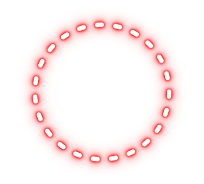 Glowing red dotted circle frame isolated on transparent background, neon ring outline design for poster, sticker, or digital overlay decoration