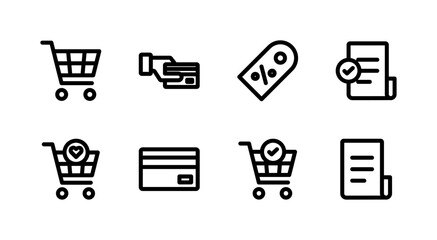 Modern E-commerce Icon Collection - Shopping Cart Payment Checkout and Transaction Elements