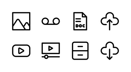 Essential UI Icon Set - Image Video Document Cloud and Media File Elements