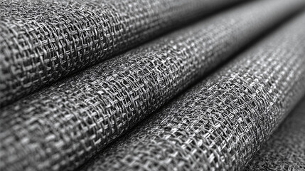 Close-up shot of rolled metal mesh, showing its texture and industrial use. The rolled metal mesh presents a grid-like structure, captured in a detailed and focused shot