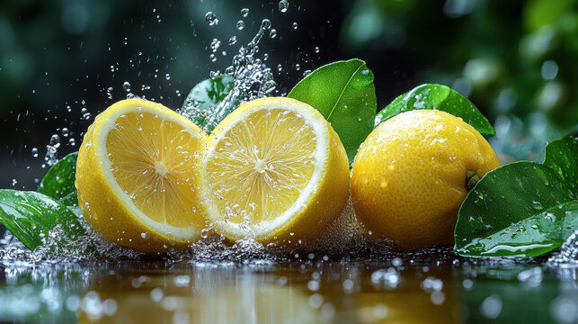 Lemon Slices Splashing in Water on Black Background. Juicy lemon slices captured mid-splash in clear water over black background, showcasing freshness, citrus energy, and dynamic movement.
