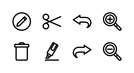 Essential UI Icon Set - Edit Delete Undo Redo and Zoom Editing Tool Elements