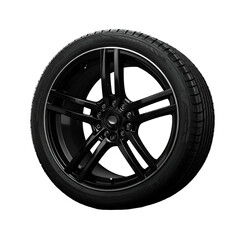 Obraz premium Sleek black alloy wheel with polished rim on a tire