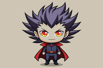 Chibi vampire character with spiky hair and red cape