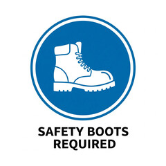 Safety boots required mandatory sign. Vector illustration of a work boot icon in a blue circle for industrial workplace safety
