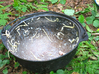 empty tourist cauldron with leftover pasta