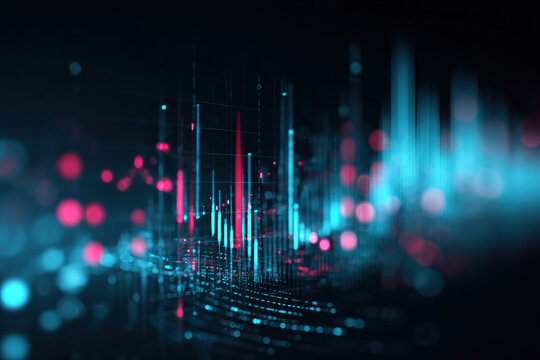 Abstract digital data visualization with glowing lines and bokeh. a futuristic data visualization with a dark background and vibrant neon colors. - Powered by Adobe