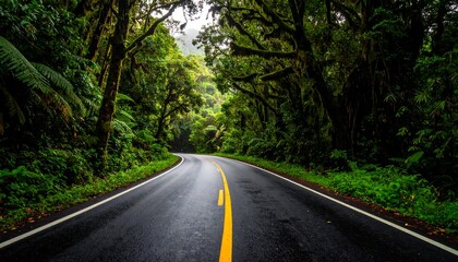 Fototapeta premium Winding road through a lush green forest