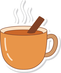 Hand-drawn vector illustration of a cozy orange mug or teacup filled with a warm beverage, perfect for autumn and comfort themes