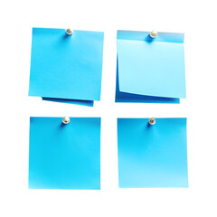 Blue Adhesive Memo Notes Set on Transparent Background.