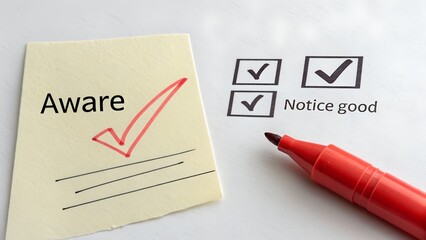 Red marker checking boxes on a checklist document